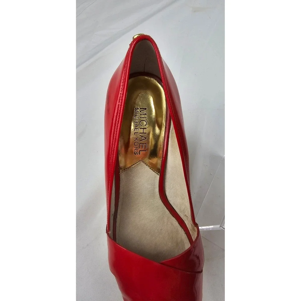 Michael Kors Red Patent Leather Espadrille Platform Wedge Heels Shoes Size 7.5